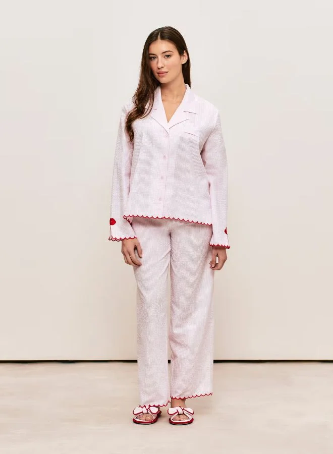 Straight cotton striped trousers